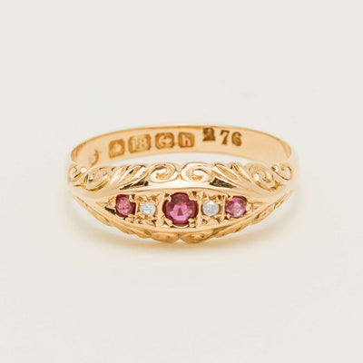 Vintage 18ct Rose Gold Synthetic Ruby & Diamond Ring