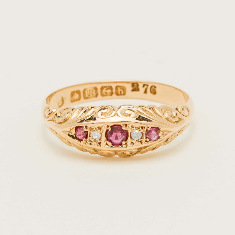 Vintage 18ct Rose Gold Synthetic Ruby & Diamond Ring