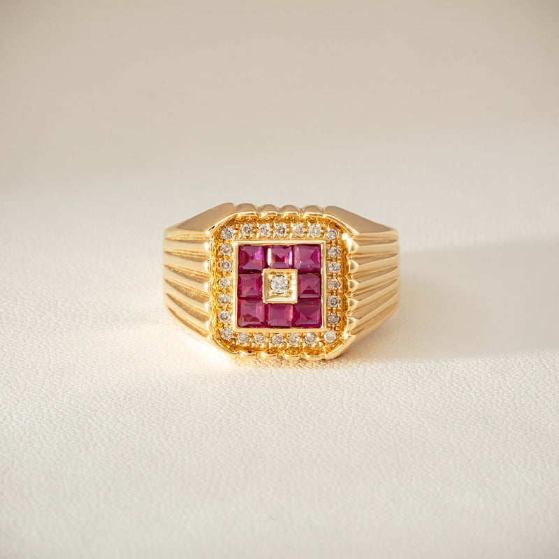Deja Vu 18ct Yellow Gold Pink Sapphire Diamond Signet Ring - Ring - Walker & Hall