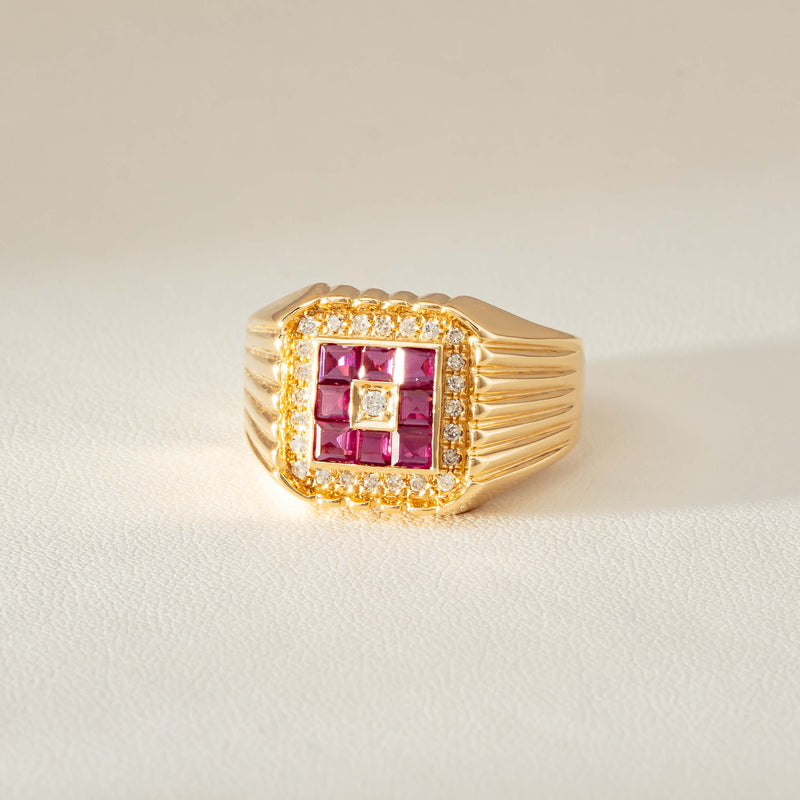 Deja Vu 18ct Yellow Gold Pink Sapphire Diamond Signet Ring - Ring - Walker & Hall