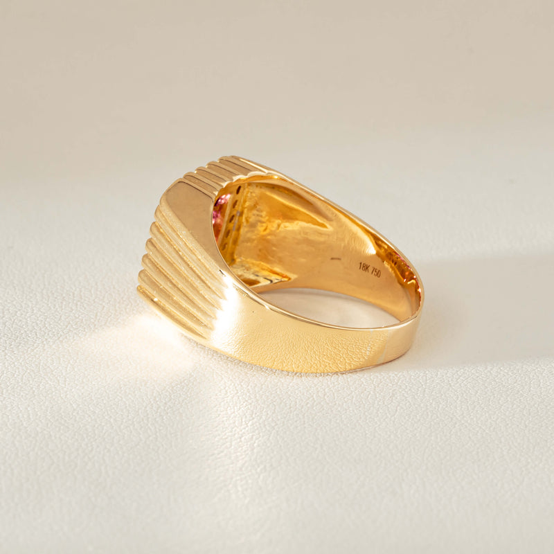 Deja Vu 18ct Yellow Gold Pink Sapphire Diamond Signet Ring - Ring - Walker & Hall