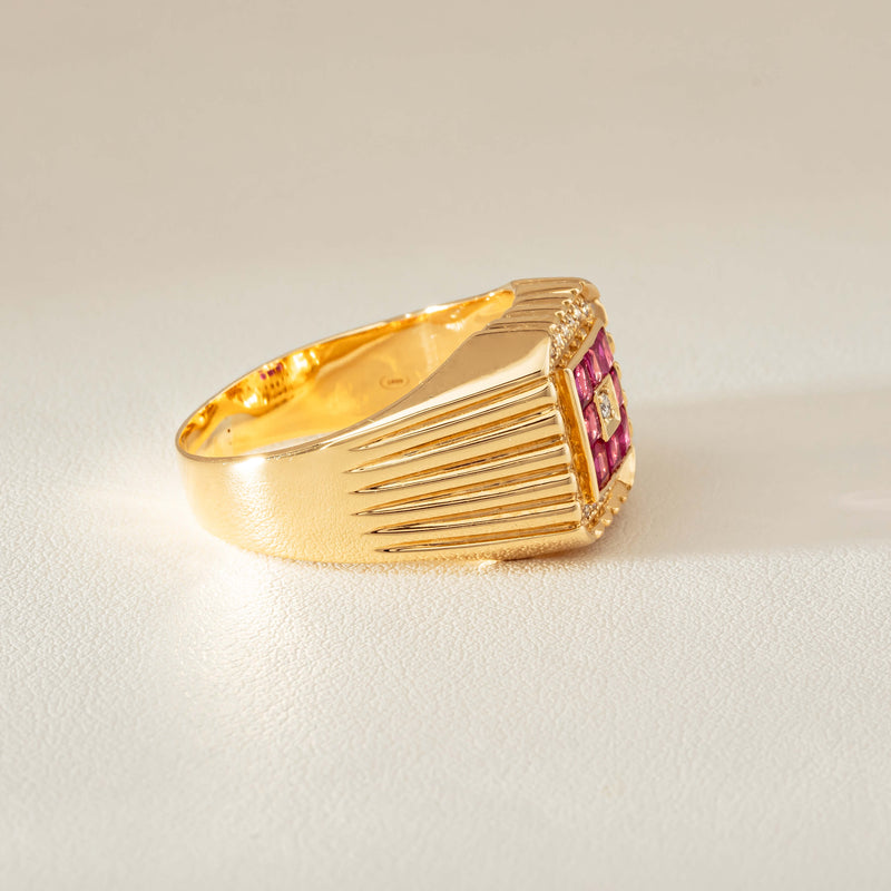 Deja Vu 18ct Yellow Gold Pink Sapphire Diamond Signet Ring - Ring - Walker & Hall