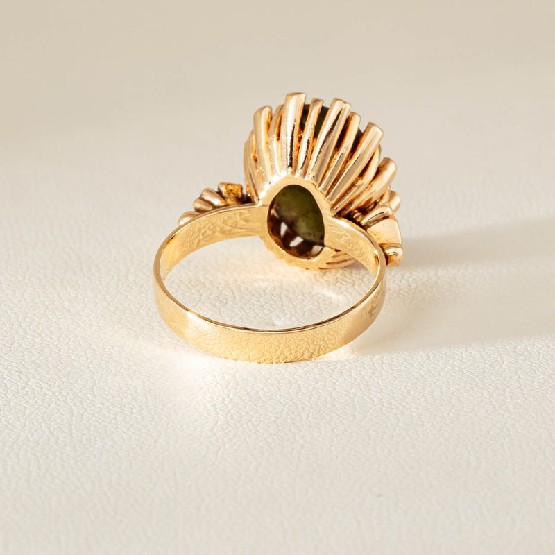 Vintage 9ct Yellow Gold Oval Greenstone Ring - Ring - Walker & Hall