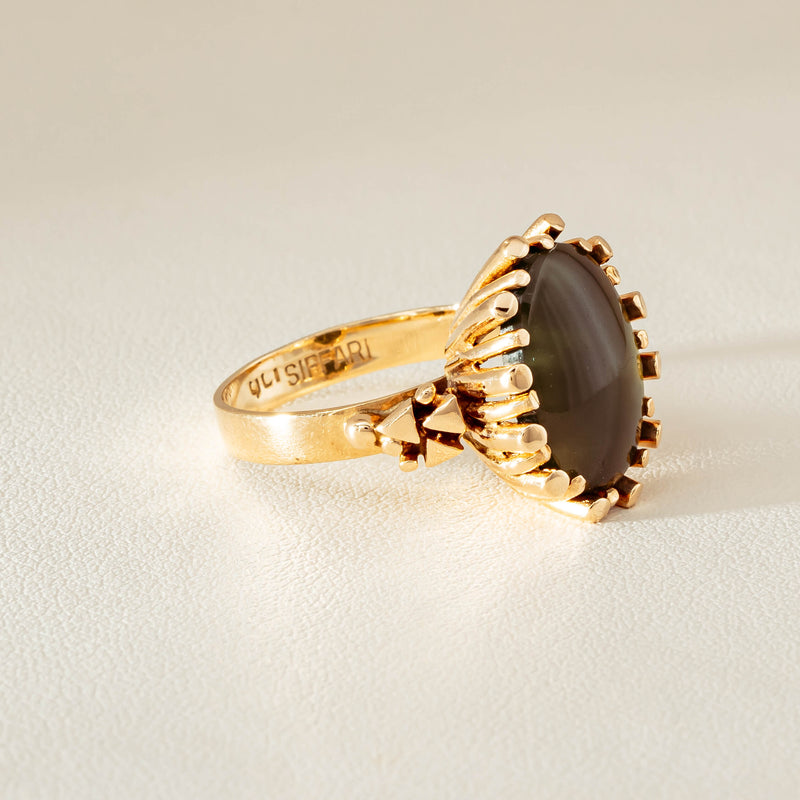 Vintage 9ct Yellow Gold Oval Greenstone Ring - Ring - Walker & Hall