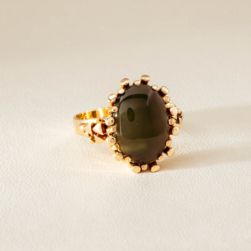 Vintage 9ct Yellow Gold Oval Greenstone Ring - Ring - Walker & Hall
