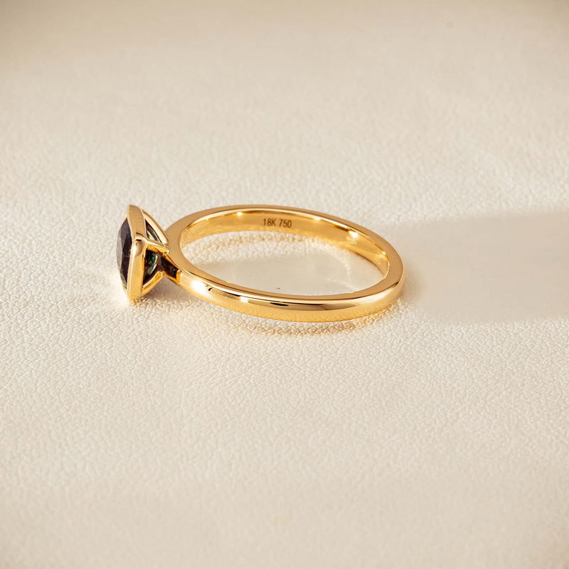 18ct Yellow Gold 1.23ct Teal Sapphire Rubover Set Ring - Ring - Walker & Hall