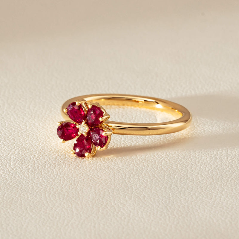 18ct Yellow Gold Ruby & Diamond Forget-Me-Not Ring - Ring - Walker & Hall