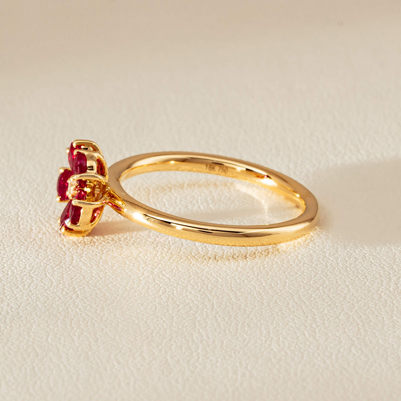 18ct Yellow Gold Ruby & Diamond Forget-Me-Not Ring - Ring - Walker & Hall