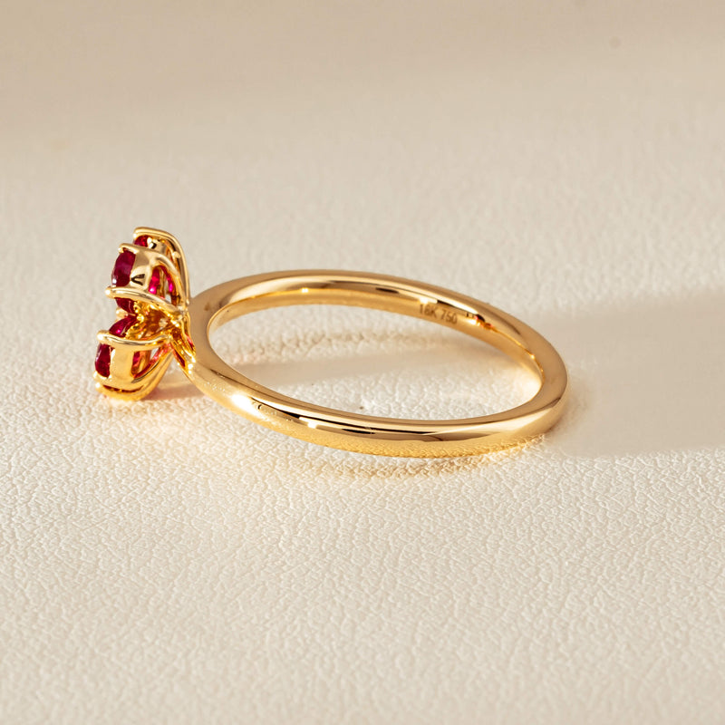 18ct Yellow Gold Ruby & Diamond Forget-Me-Not Ring - Ring - Walker & Hall