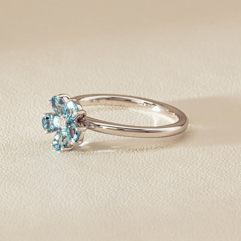 18ct White Gold Aquamarine & Diamond Forget-Me-Not Ring - Ring - Walker & Hall