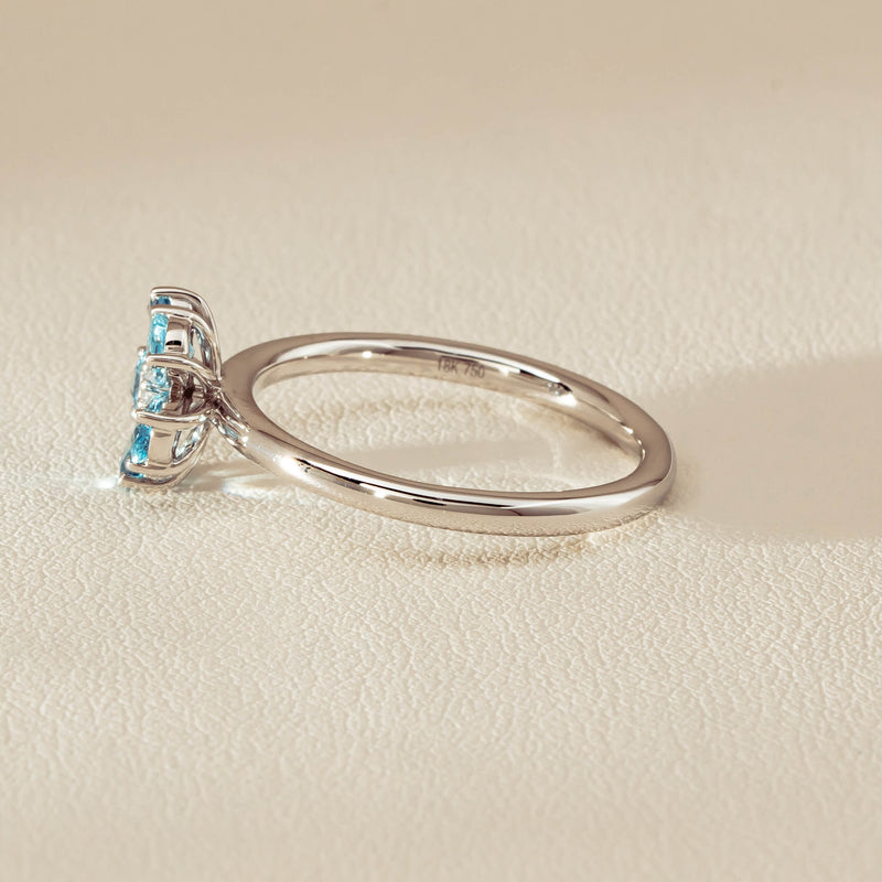18ct White Gold Aquamarine & Diamond Forget-Me-Not Ring - Ring - Walker & Hall