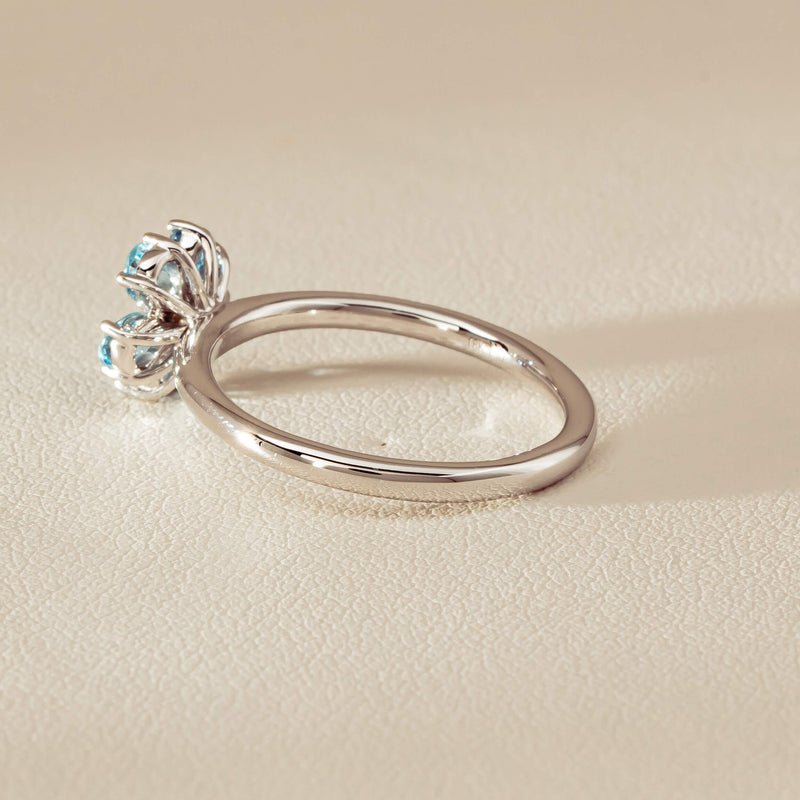18ct White Gold Aquamarine & Diamond Forget-Me-Not Ring - Ring - Walker & Hall