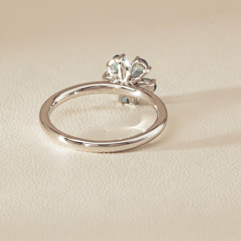 18ct White Gold Aquamarine & Diamond Forget-Me-Not Ring - Ring - Walker & Hall