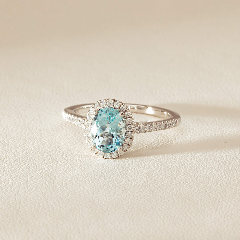 18ct White Gold 1.15ct Aquamarine & Diamond Sierra Ring - Ring - Walker & Hall