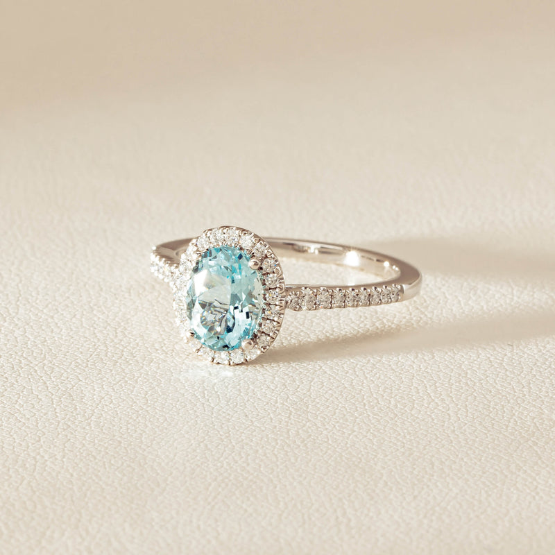 18ct White Gold 1.15ct Aquamarine & Diamond Sierra Ring - Ring - Walker & Hall