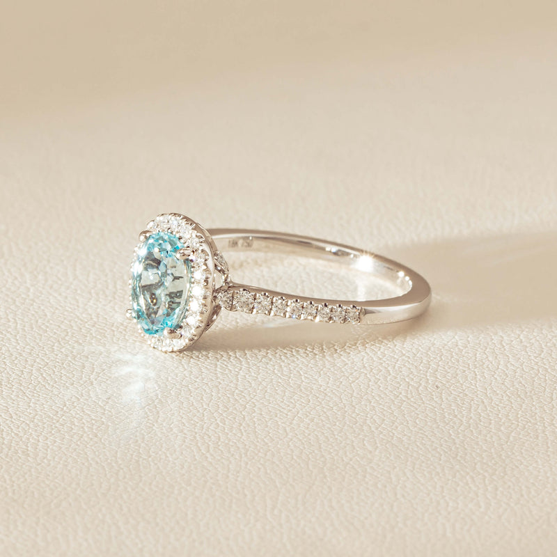 18ct White Gold 1.15ct Aquamarine & Diamond Sierra Ring - Ring - Walker & Hall