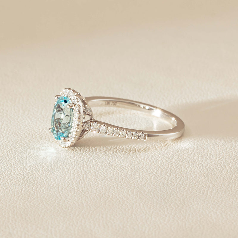 18ct White Gold 1.15ct Aquamarine & Diamond Sierra Ring - Ring - Walker & Hall