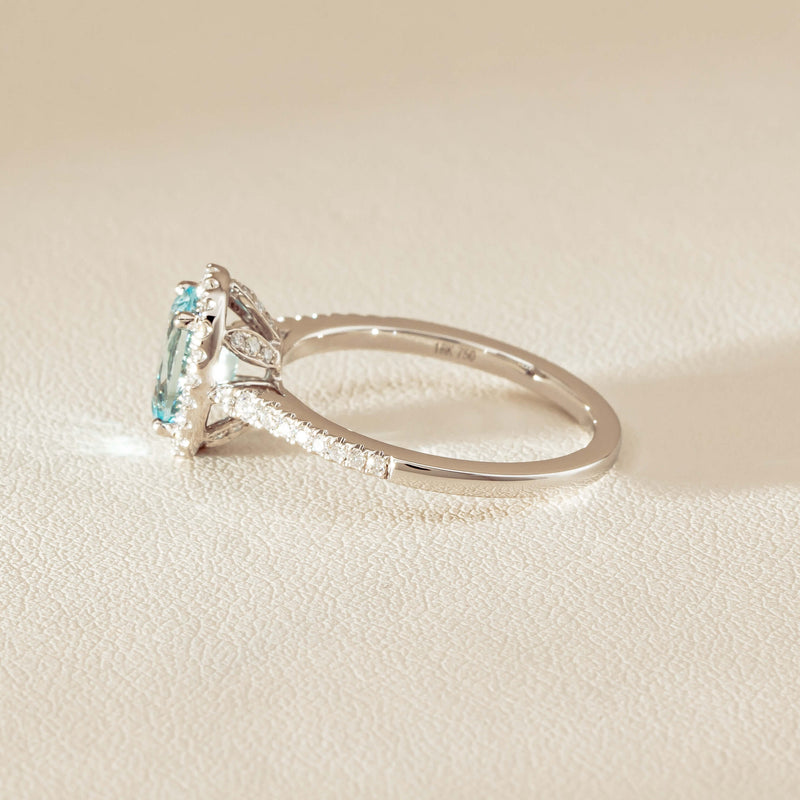 18ct White Gold 1.15ct Aquamarine & Diamond Sierra Ring - Ring - Walker & Hall