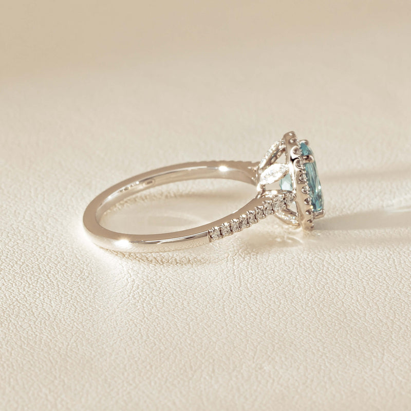 18ct White Gold 1.15ct Aquamarine & Diamond Sierra Ring - Ring - Walker & Hall
