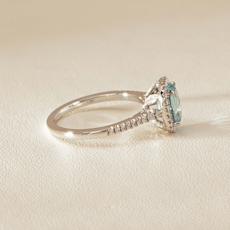 18ct White Gold 1.15ct Aquamarine & Diamond Sierra Ring - Ring - Walker & Hall