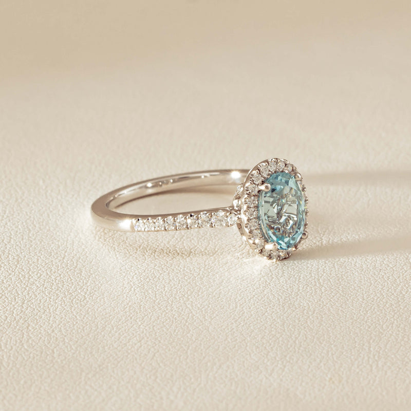 18ct White Gold 1.15ct Aquamarine & Diamond Sierra Ring - Ring - Walker & Hall