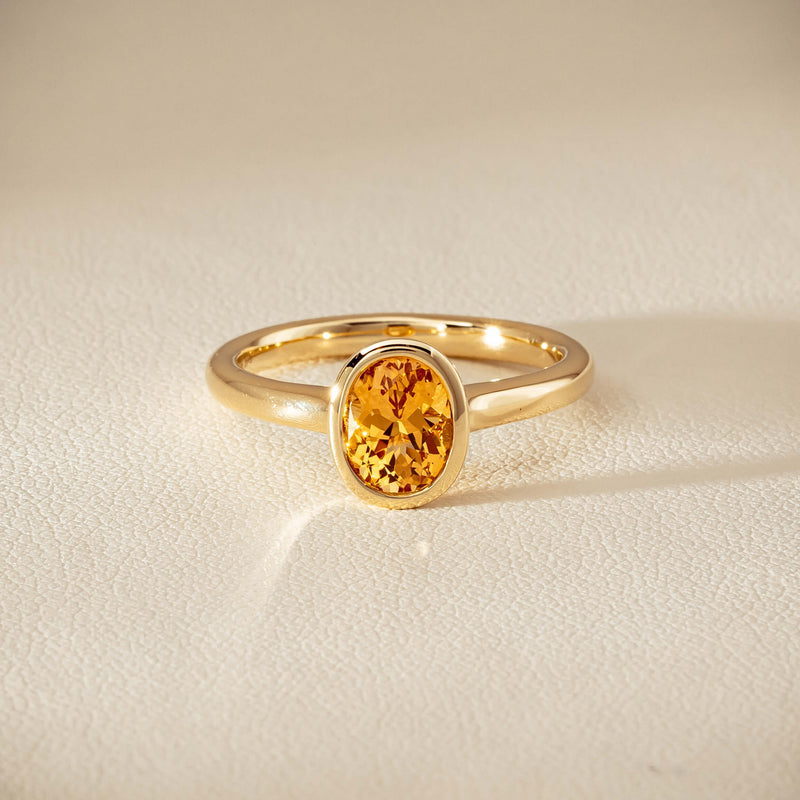 9ct Yellow Gold Yellow Tourmaline Rubover Set Ring - Ring - Walker & Hall
