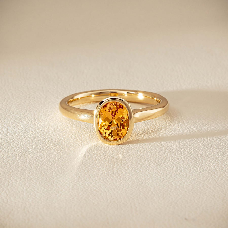 9ct Yellow Gold Yellow Tourmaline Rubover Set Ring - Ring - Walker & Hall