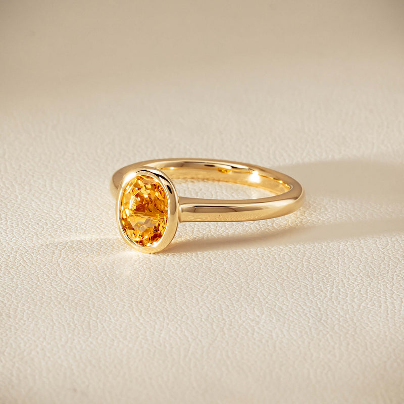 9ct Yellow Gold Yellow Tourmaline Rubover Set Ring - Ring - Walker & Hall