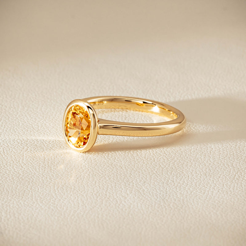 9ct Yellow Gold Yellow Tourmaline Rubover Set Ring - Ring - Walker & Hall