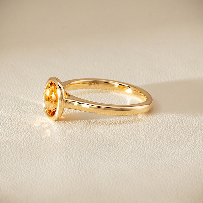 9ct Yellow Gold Yellow Tourmaline Rubover Set Ring - Ring - Walker & Hall