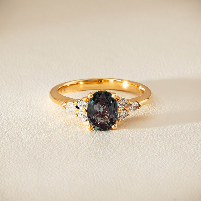 18ct Yellow Gold 1.66ct Teal Sapphire & Diamond Oriana Ring - Ring - Walker & Hall