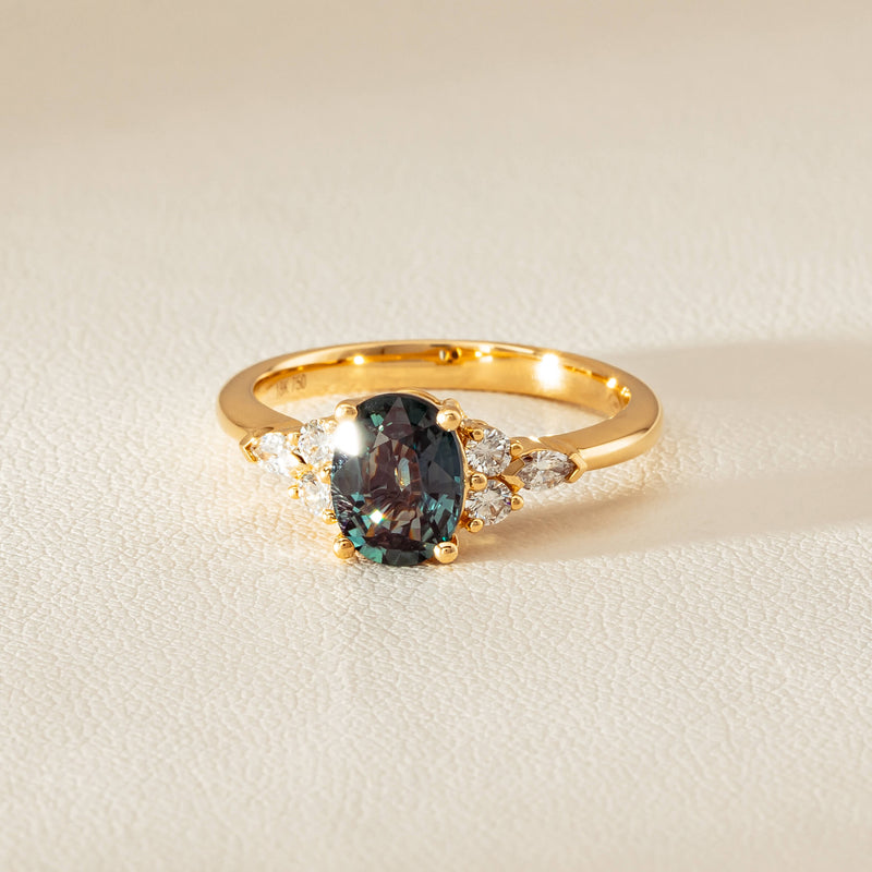 18ct Yellow Gold 1.66ct Teal Sapphire & Diamond Oriana Ring - Ring - Walker & Hall