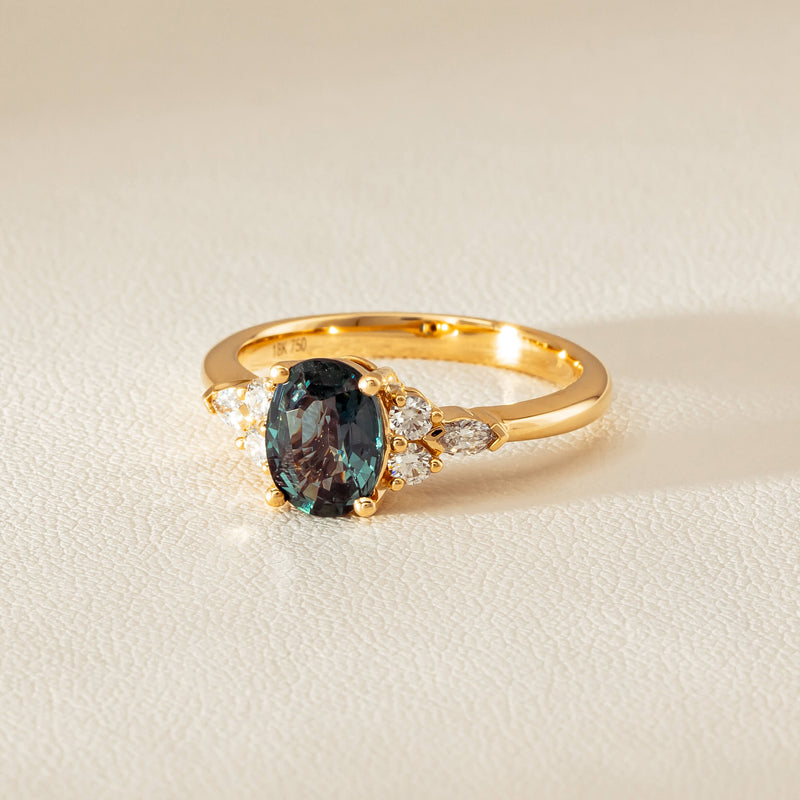 18ct Yellow Gold 1.66ct Teal Sapphire & Diamond Oriana Ring - Ring - Walker & Hall