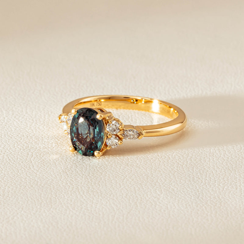 18ct Yellow Gold 1.66ct Teal Sapphire & Diamond Oriana Ring - Ring - Walker & Hall