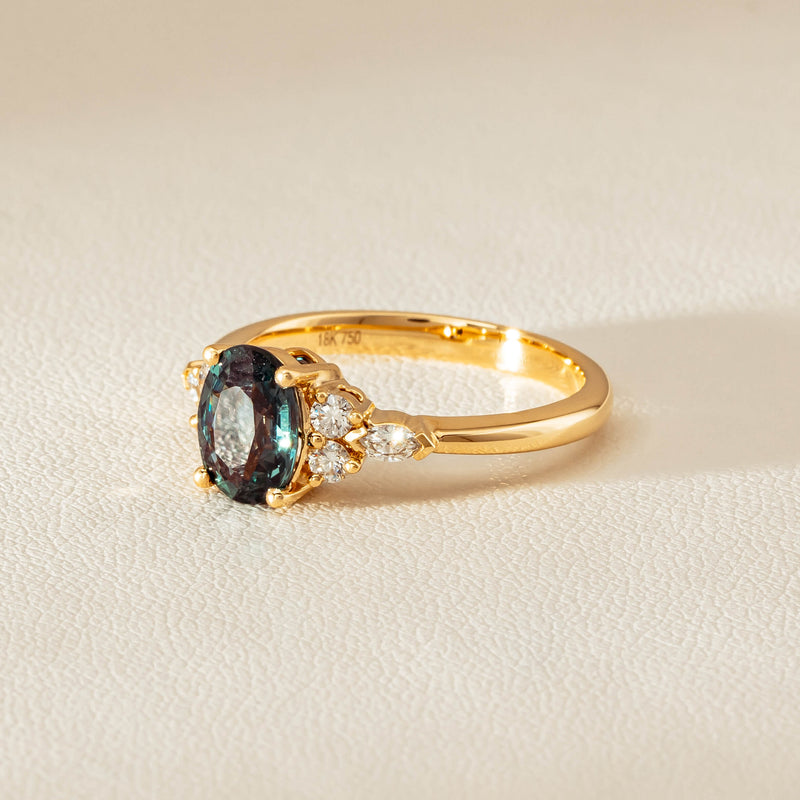 18ct Yellow Gold 1.66ct Teal Sapphire & Diamond Oriana Ring - Ring - Walker & Hall