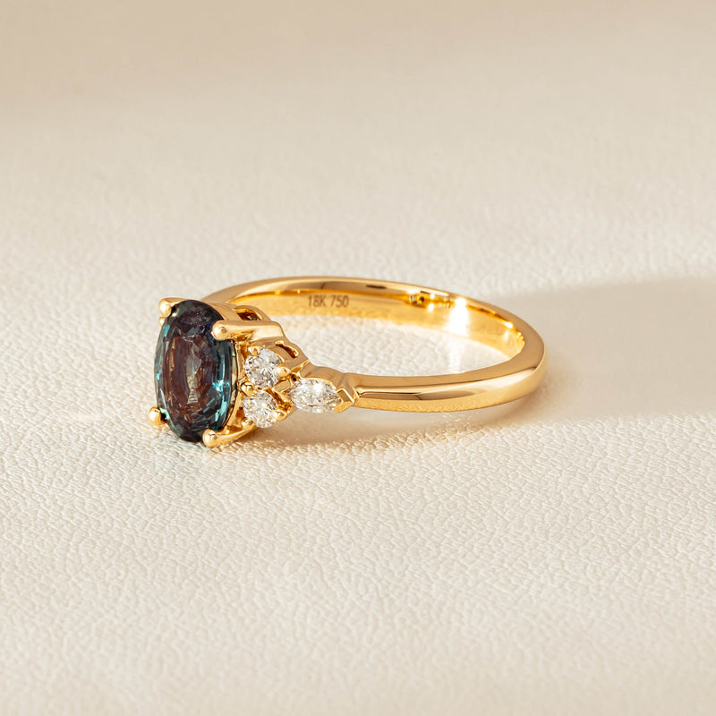 18ct Yellow Gold 1.66ct Teal Sapphire & Diamond Oriana Ring - Ring - Walker & Hall