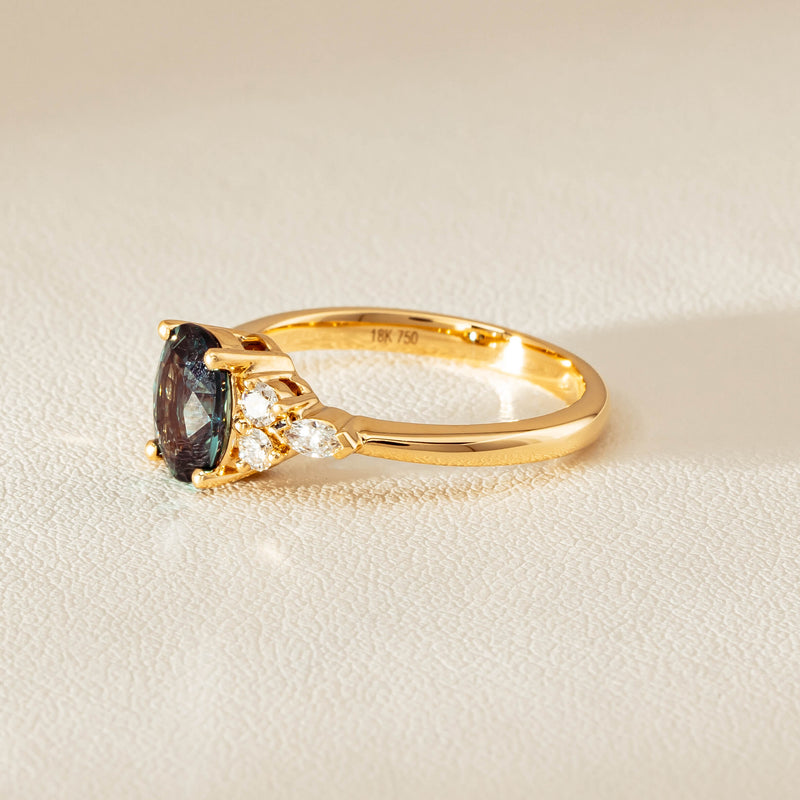 18ct Yellow Gold 1.66ct Teal Sapphire & Diamond Oriana Ring - Ring - Walker & Hall