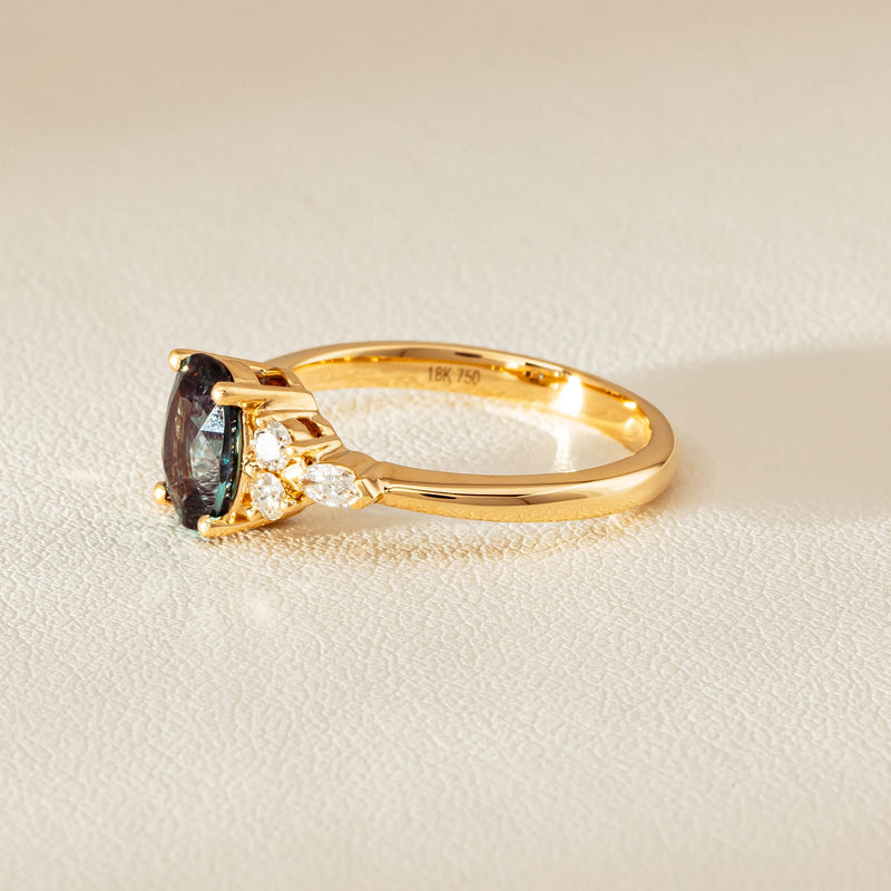 18ct Yellow Gold 1.66ct Teal Sapphire & Diamond Oriana Ring - Ring - Walker & Hall