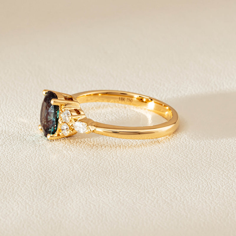 18ct Yellow Gold 1.66ct Teal Sapphire & Diamond Oriana Ring - Ring - Walker & Hall