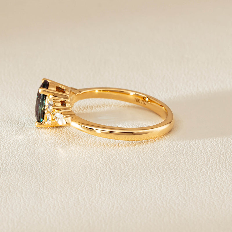 18ct Yellow Gold 1.66ct Teal Sapphire & Diamond Oriana Ring - Ring - Walker & Hall