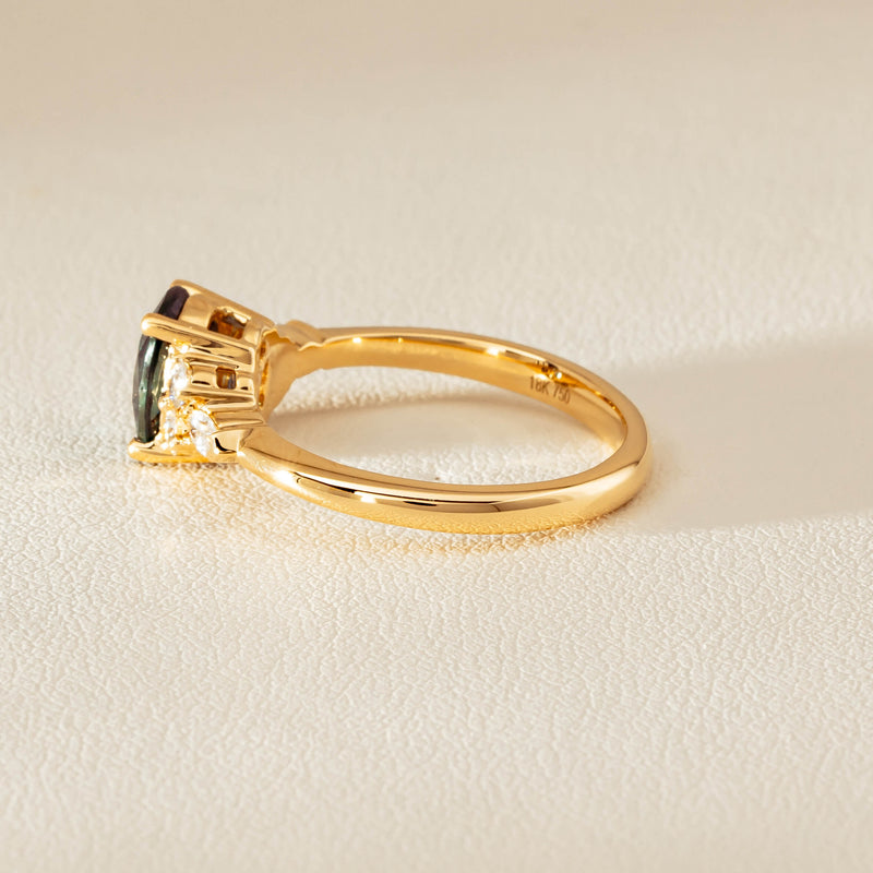 18ct Yellow Gold 1.66ct Teal Sapphire & Diamond Oriana Ring - Ring - Walker & Hall