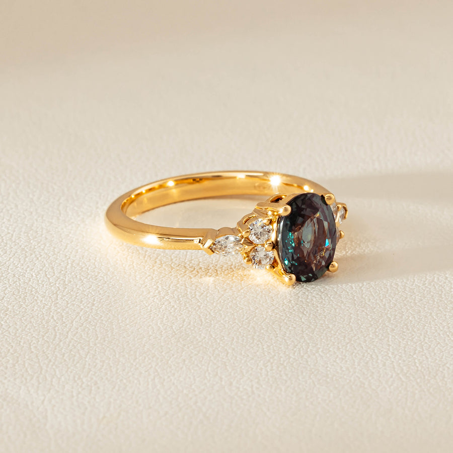 18ct Yellow Gold 1.66ct Teal Sapphire & Diamond Oriana Ring - Ring - Walker & Hall