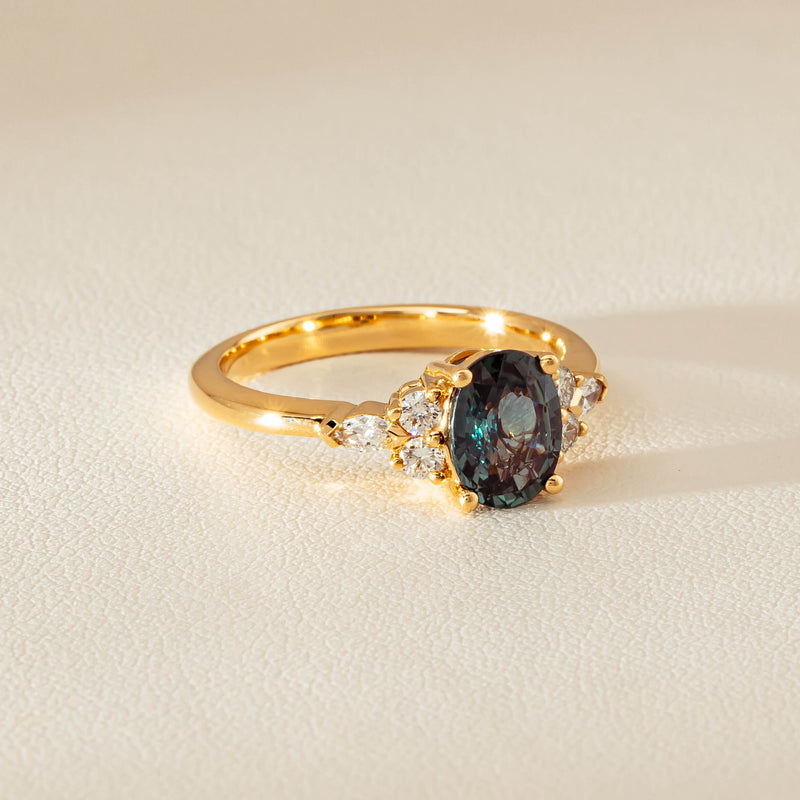 18ct Yellow Gold 1.66ct Teal Sapphire & Diamond Oriana Ring - Ring - Walker & Hall