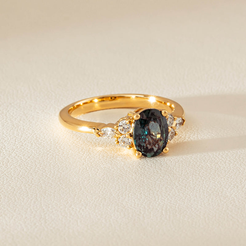 18ct Yellow Gold 1.66ct Teal Sapphire & Diamond Oriana Ring - Ring - Walker & Hall
