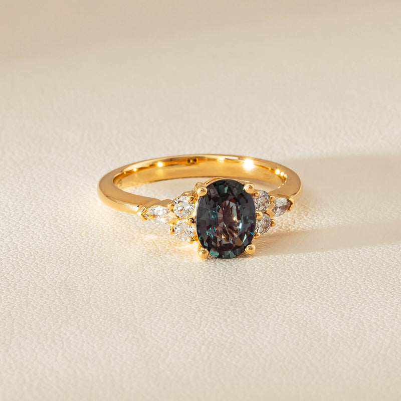 18ct Yellow Gold 1.66ct Teal Sapphire & Diamond Oriana Ring - Ring - Walker & Hall