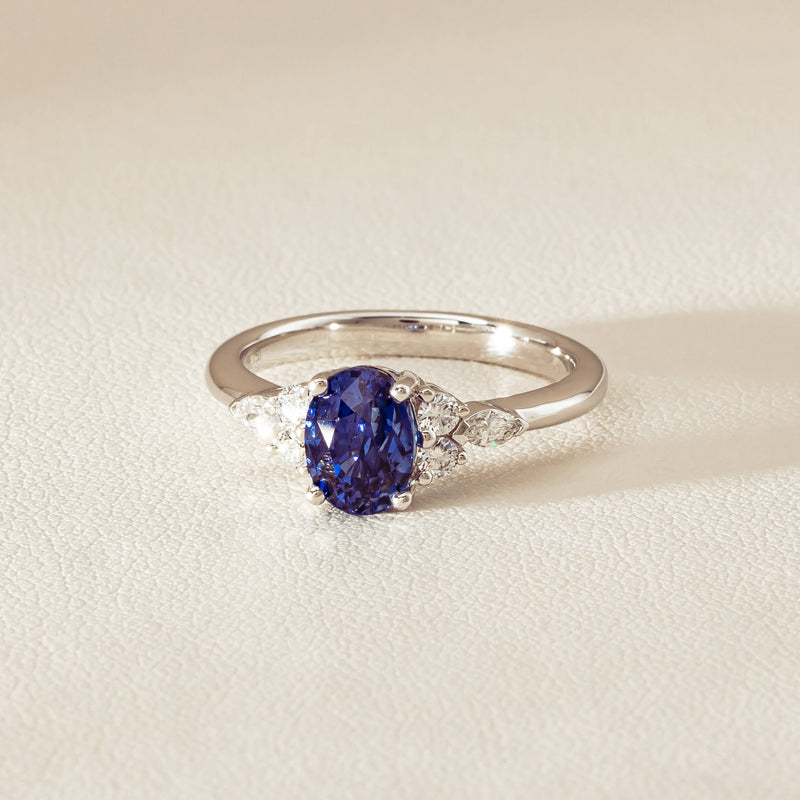 18ct White Gold 2.10ct Sapphire & Diamond Oriana Ring - Ring - Walker & Hall