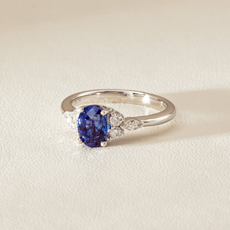 18ct White Gold 2.10ct Sapphire & Diamond Oriana Ring - Ring - Walker & Hall