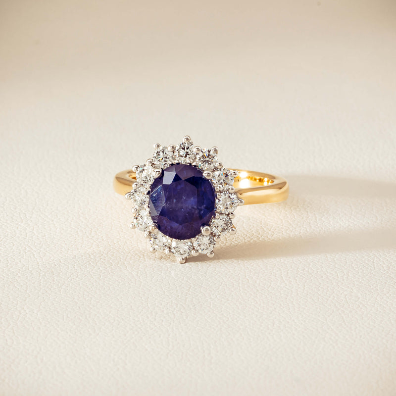 18ct Yellow Gold 3.72ct Sapphire & Diamond Belle Ring - Ring - Walker & Hall