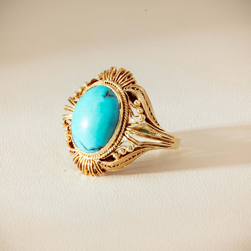 Deja Vu 14ct Yellow Gold Oval Turquoise Filigree Ring