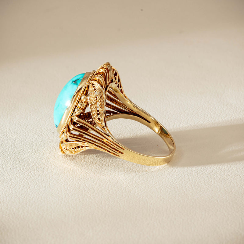 Deja Vu 14ct Yellow Gold Oval Turquoise Filigree Ring